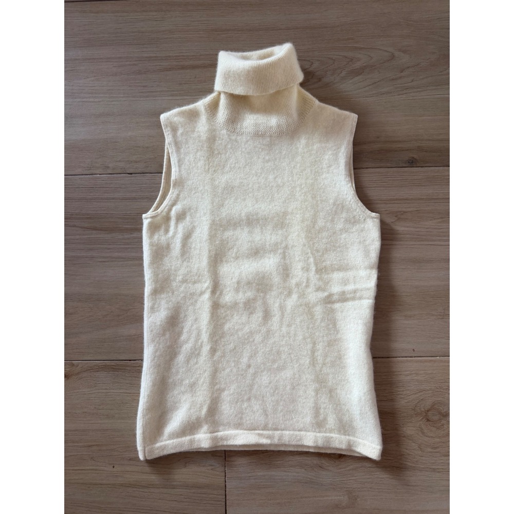 Ellen Tracy Cream 100% Cashmere Sleeveless Turtleneck Sweater Size 0 Ivory